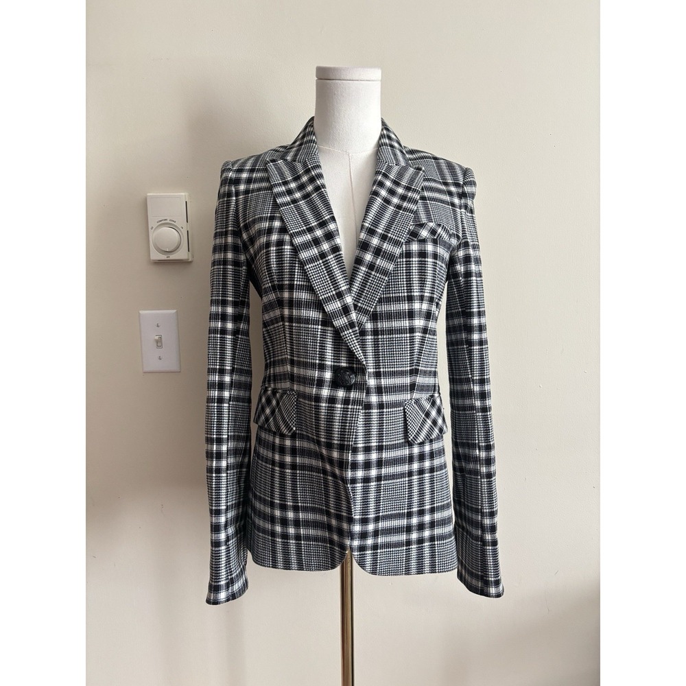 Veronica Beard Womens 4 Blazer Jacket Plaid Black Blue Preppy Office Chic *FLAW